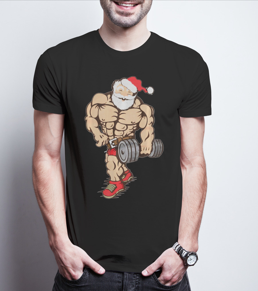 Bodybuilder Santa Muscle Gym Fitness Holiday Santa Claus Buff Christmas T-Shirt