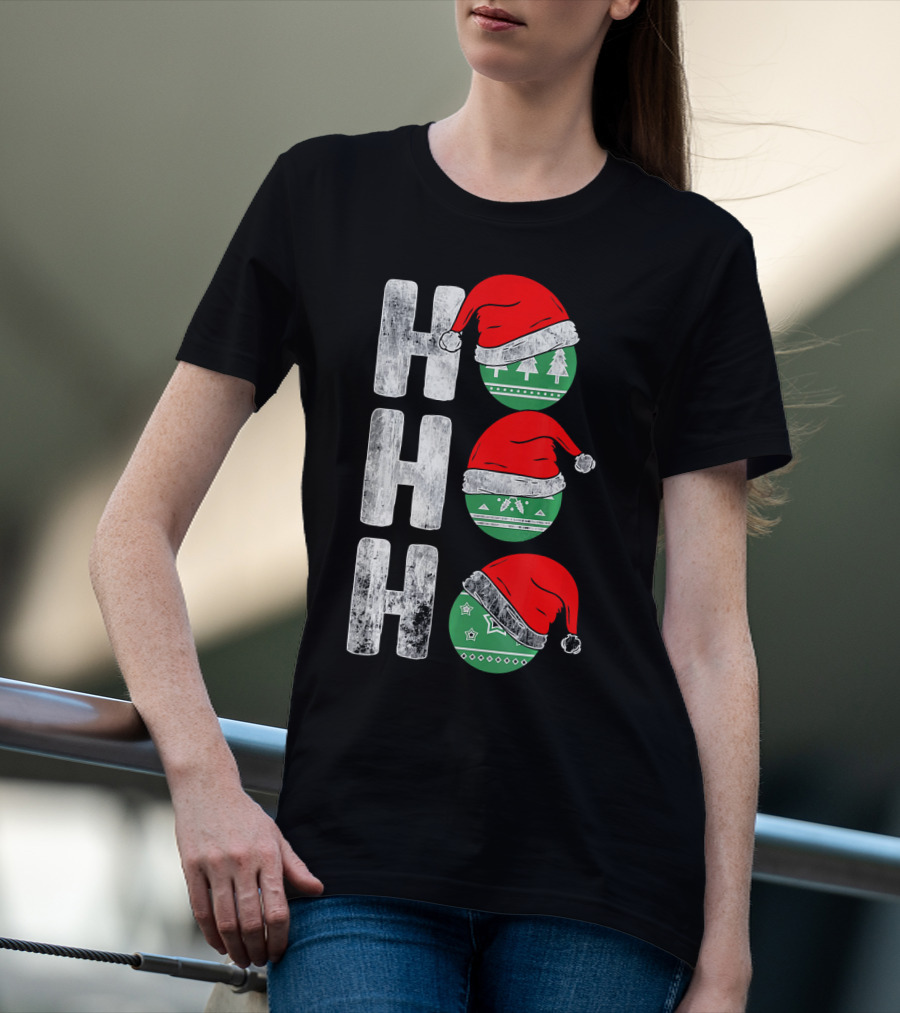 HO HO HO Santa Hat Funny Ornament Christmas Tree T-Shirt