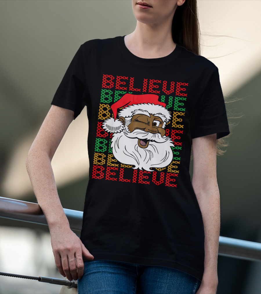 Believe Santa Fun Black Africa Christmas T-Shirt