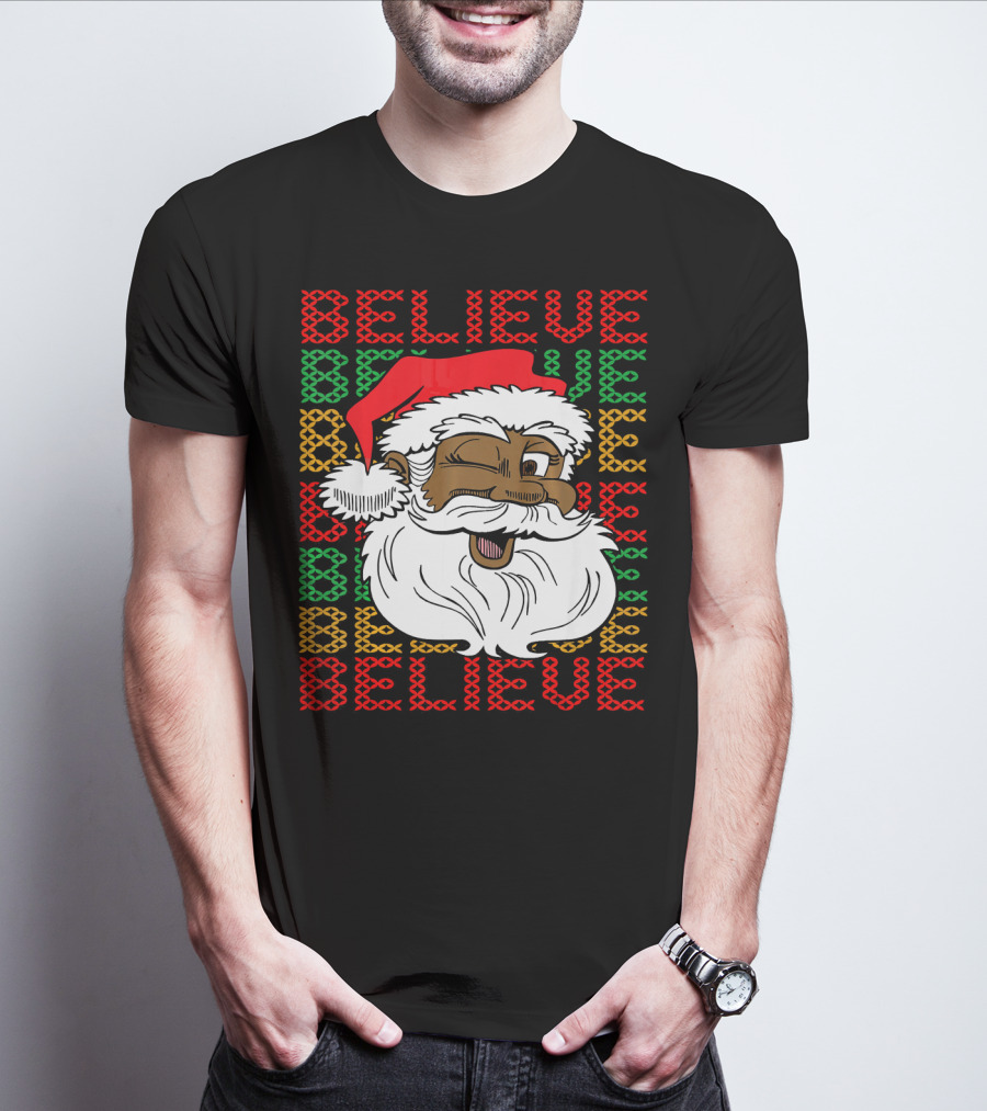 Believe Santa Fun Black Africa Christmas T-Shirt