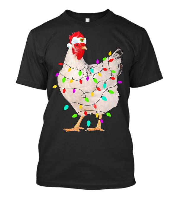 Chicken Christmas Light Funny Chicken Santa Hat Festive Holiday Decor T-Shirt
