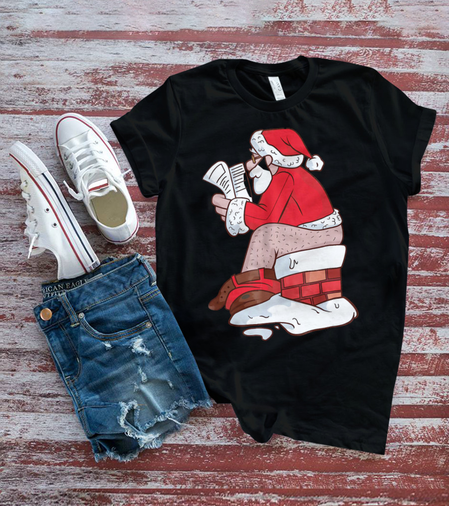 Pooping Santa Naughty List Kids Festive Chimney Cartoon T-Shirt