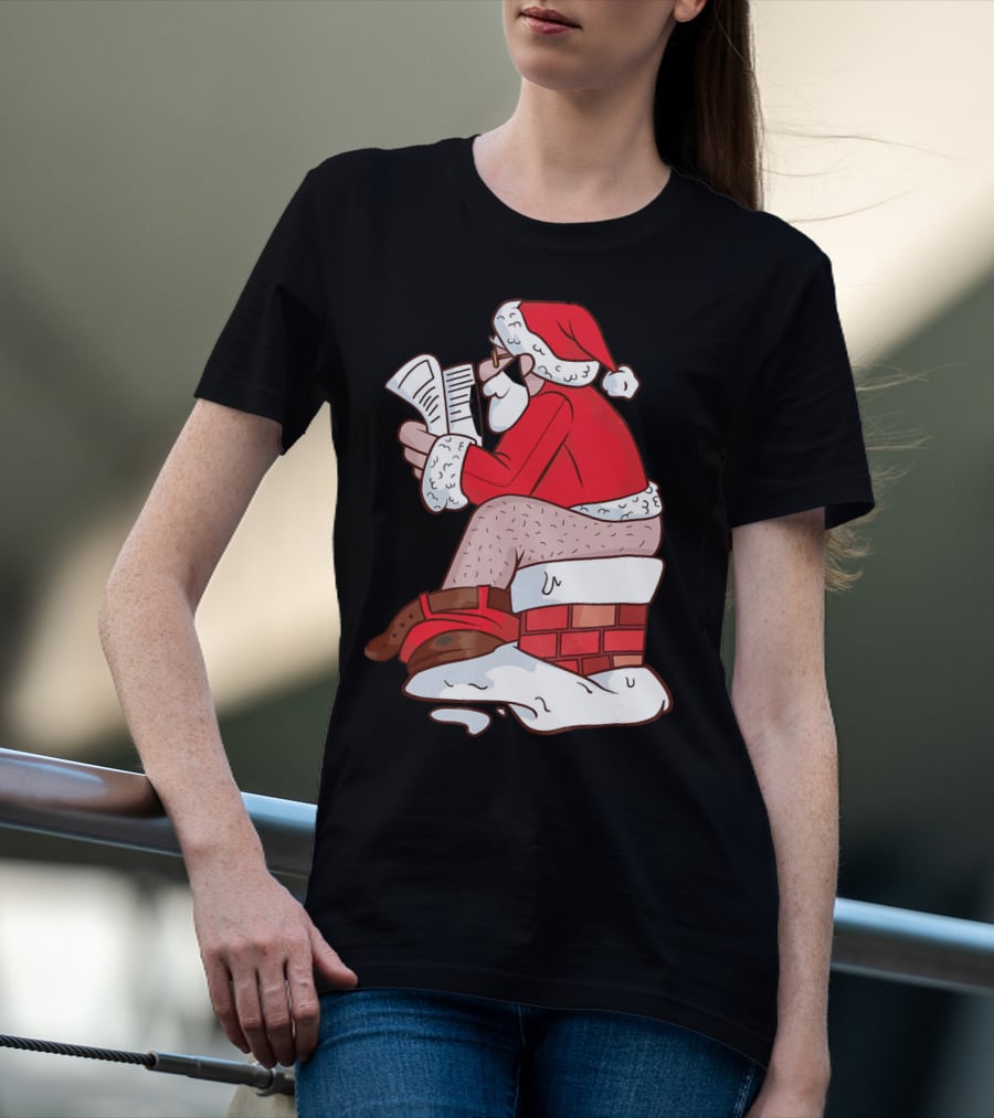 Pooping Santa Naughty List Kids Festive Chimney Cartoon T-Shirt