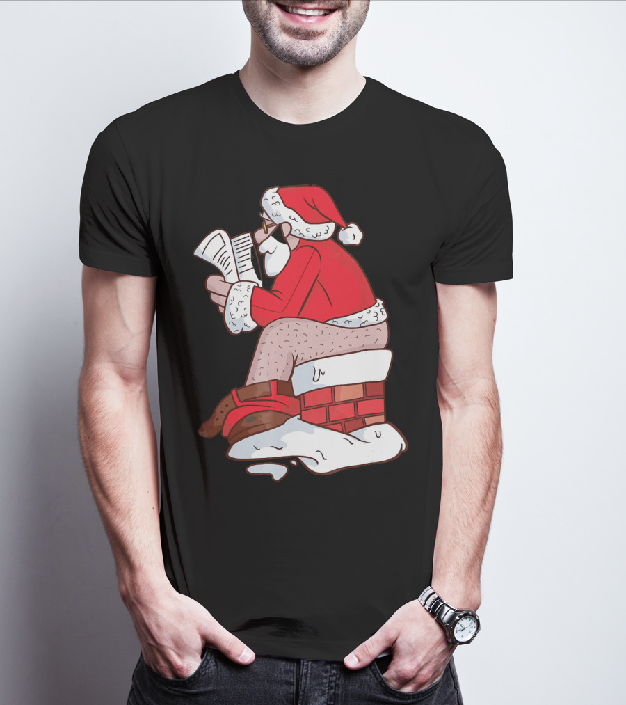Pooping Santa Naughty List Kids Festive Chimney Cartoon T-Shirt