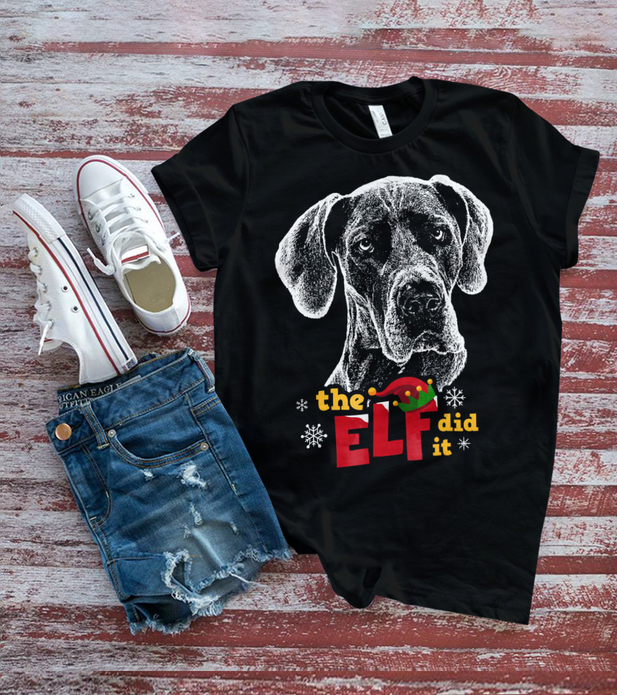 The Elf Did It Christmas Great Dane T-Shirt