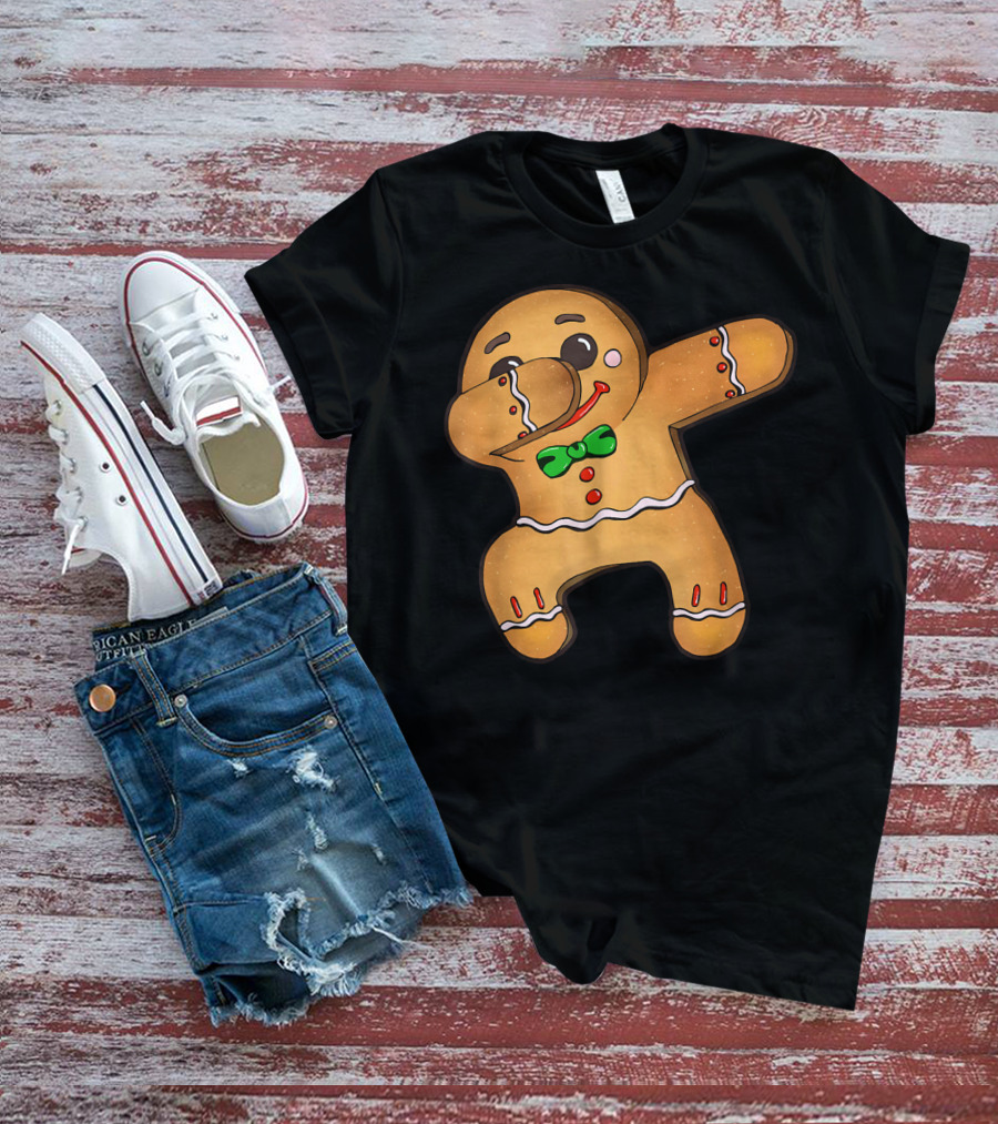 Dabbing Gingerbread Man Christmas Cookie With Bow Tie T-Shirt