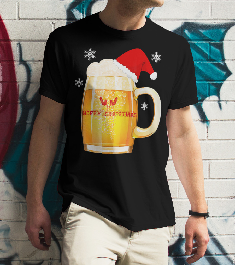 Hoppy Christmas Beer Santa Mug With Snowflakes T-Shirt