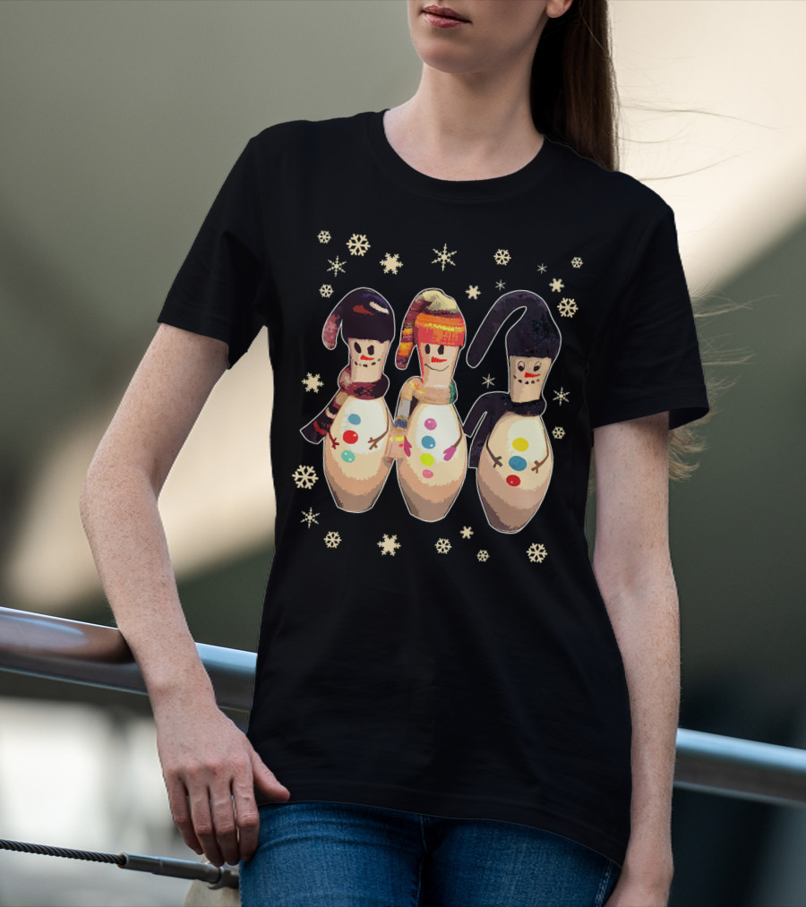 BOWLING PINS WINTER SNOWMAN SCARVES HATS SNOWFLAKES T-Shirt