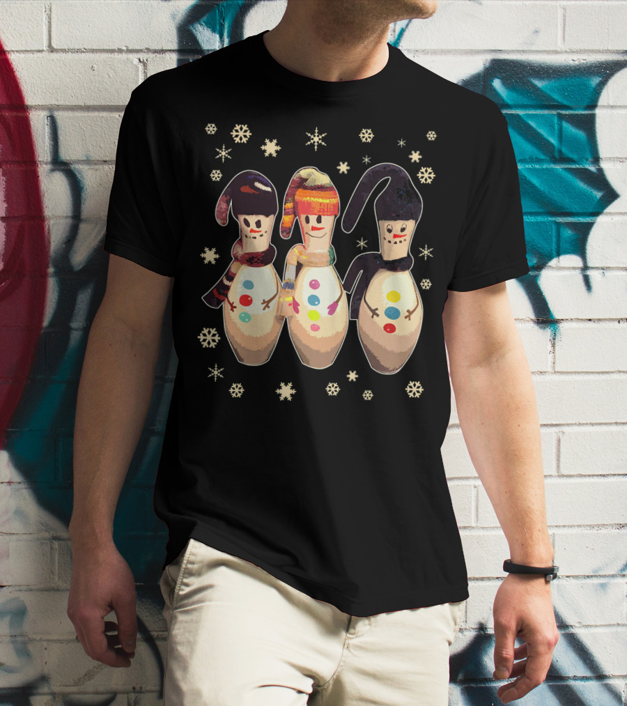 BOWLING PINS WINTER SNOWMAN SCARVES HATS SNOWFLAKES T-Shirt