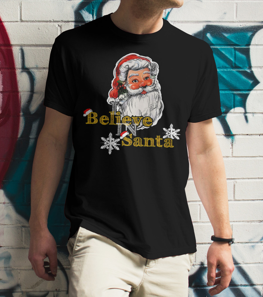 Believe In Santa Claus Christmas Snowflakes T-Shirt