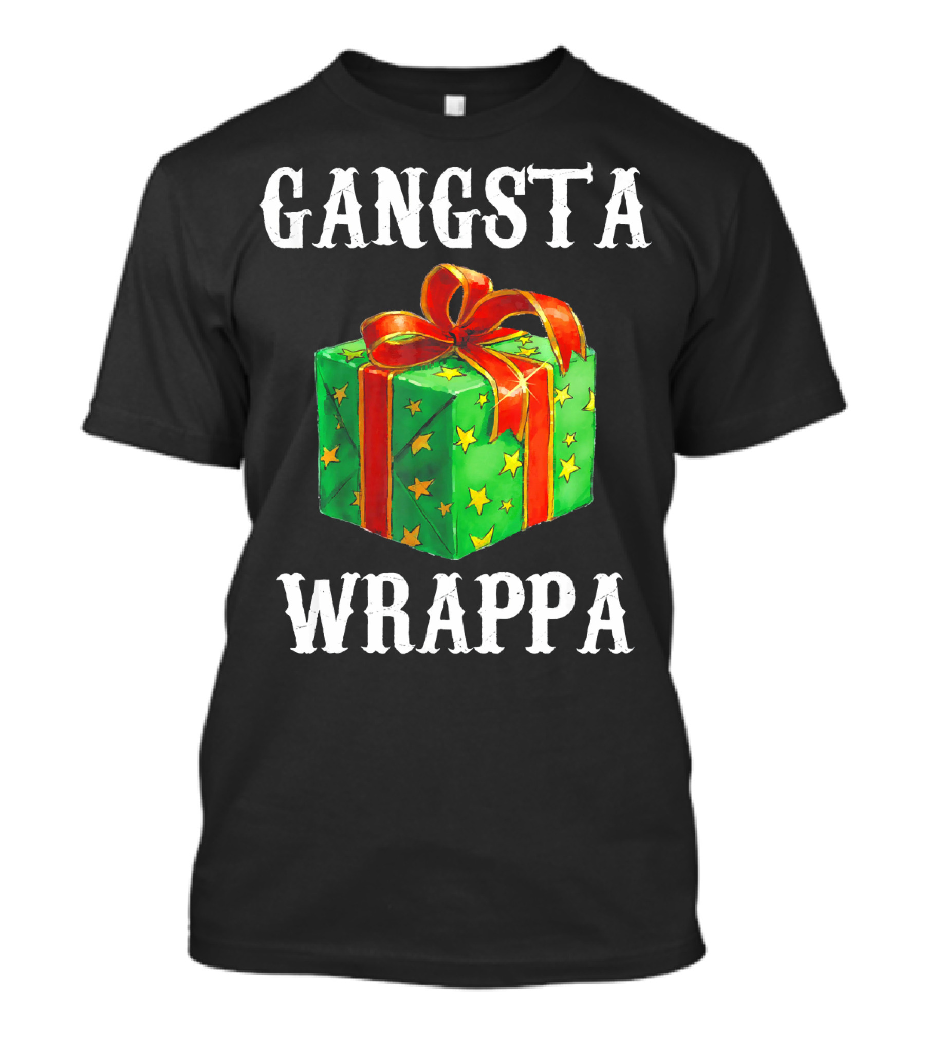 Gangsta Wrappa Green Gift Box With Red Ribbon And Yellow Stars Holiday T-Shirt