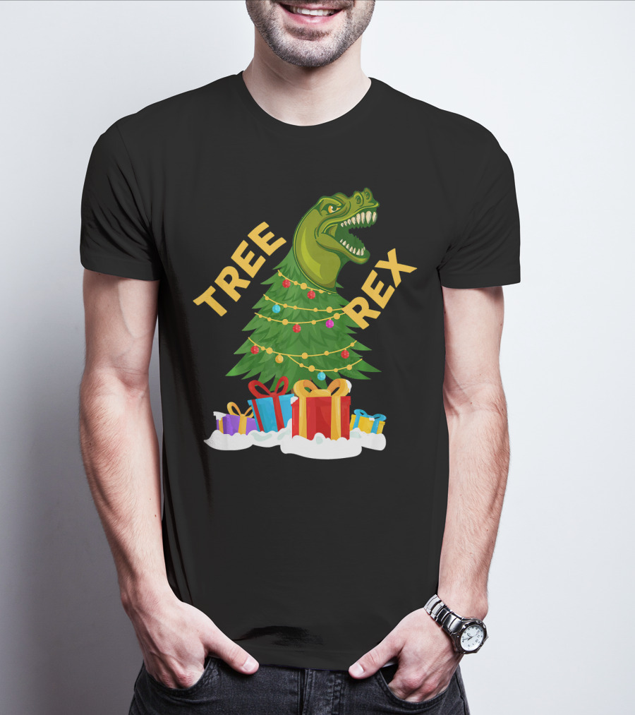Tree Rex Christmas Dinosaur With Presents And Decorations T-Shirt