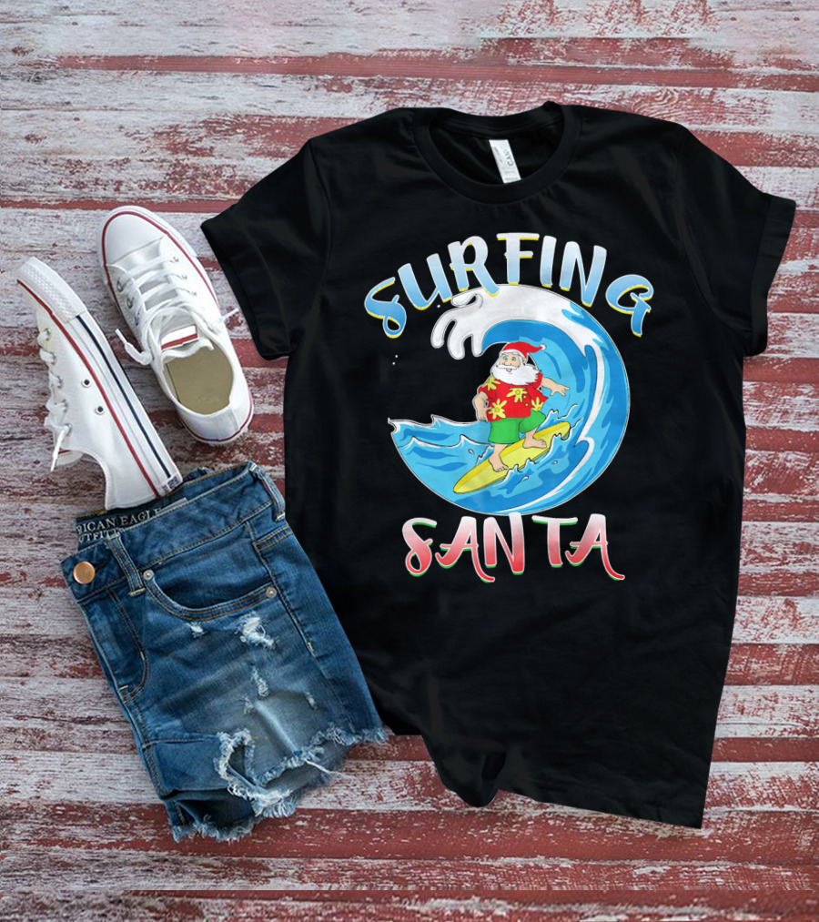 Surfing Summer Santa Christmas Wave T-Shirt