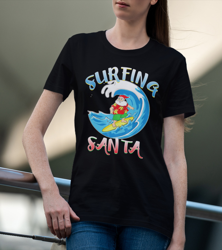 Surfing Summer Santa Christmas Wave T-Shirt