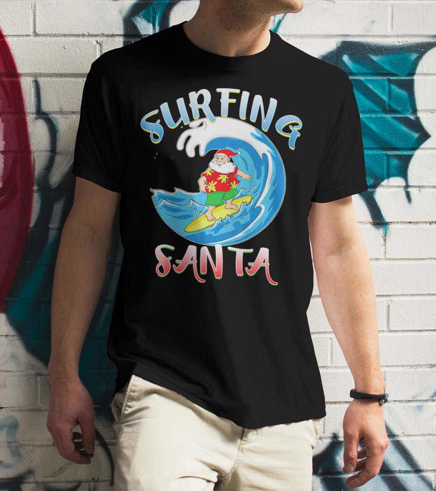 Surfing Summer Santa Christmas Wave T-Shirt