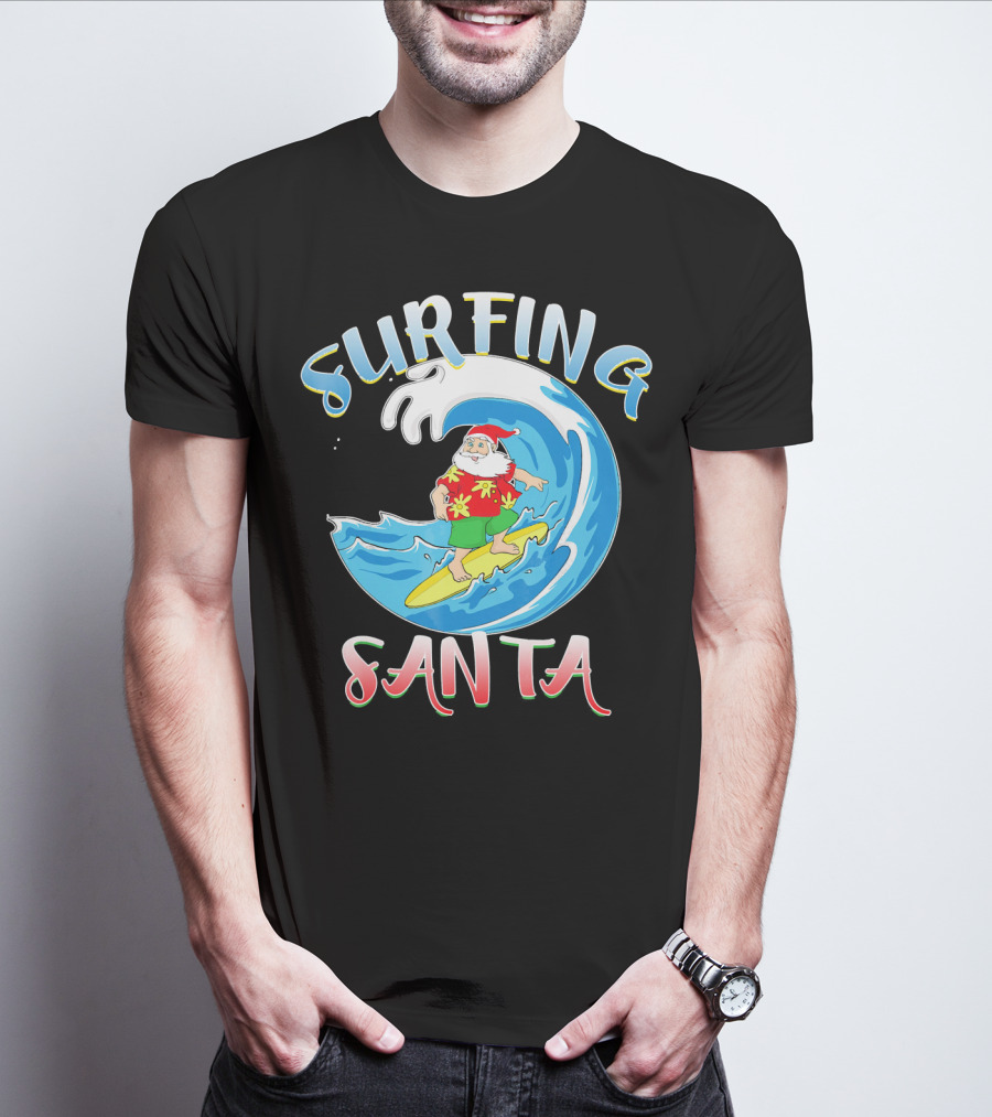 Surfing Summer Santa Christmas Wave T-Shirt