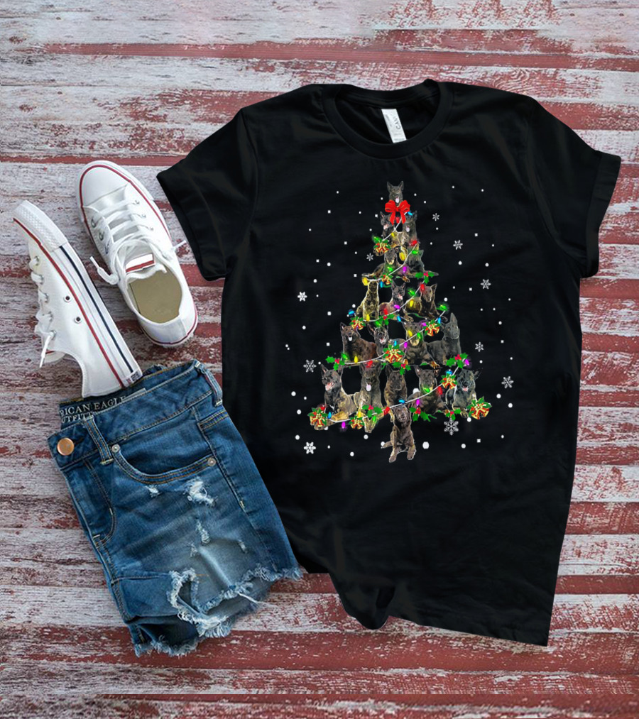 Cute Dutch Shepherd Dog Christmas Tree Festive Holiday Snowflakes T-Shirt