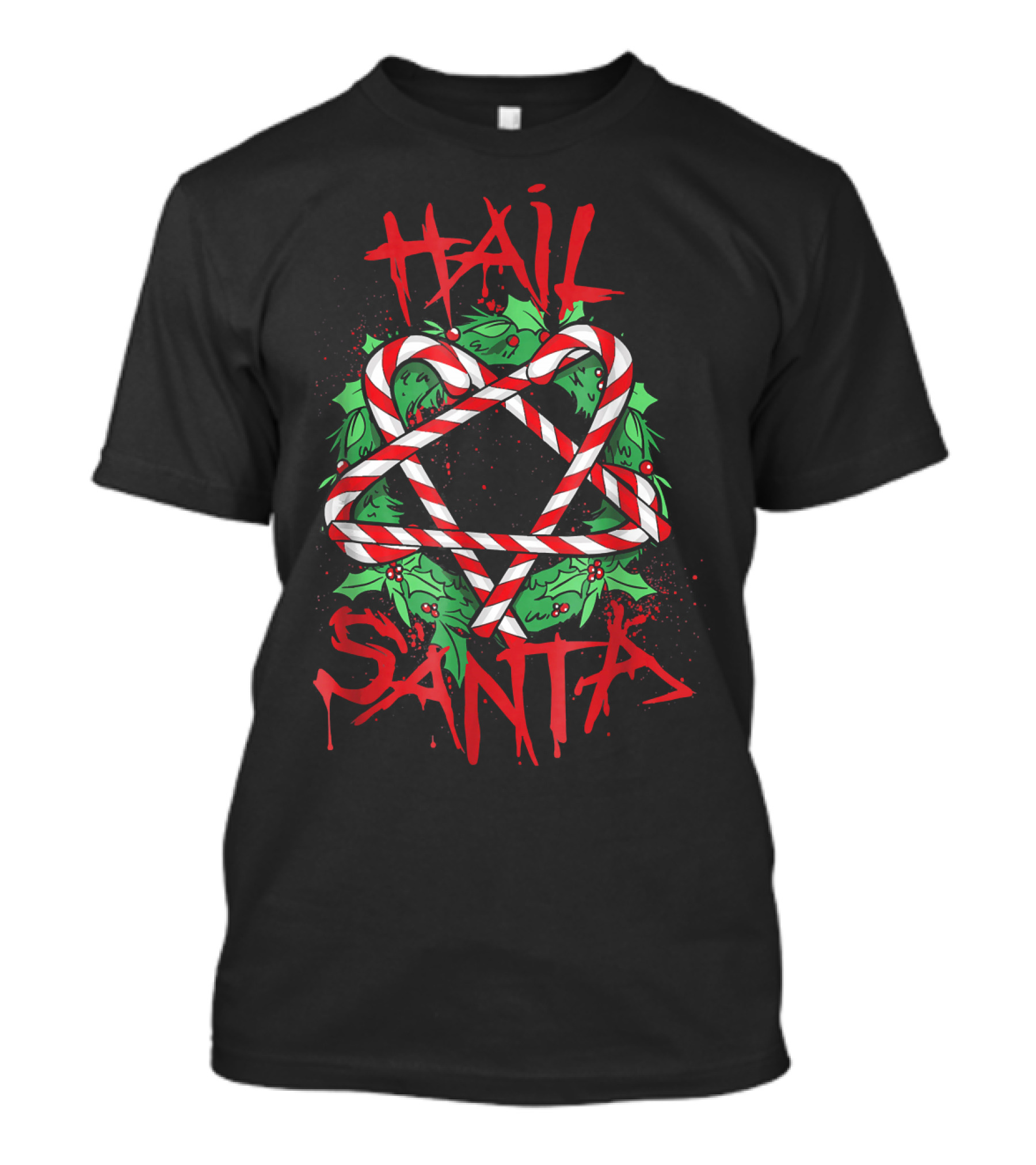 Hail Santa Anti Saint Nicholas Emo Santa College Candy Cane Pentagram T-Shirt