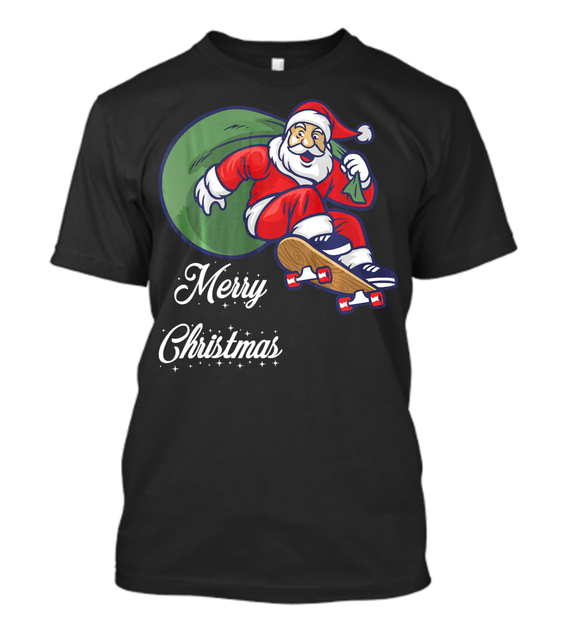 Merry Christmas Santa Claus Skating With Gift Sack T-Shirt