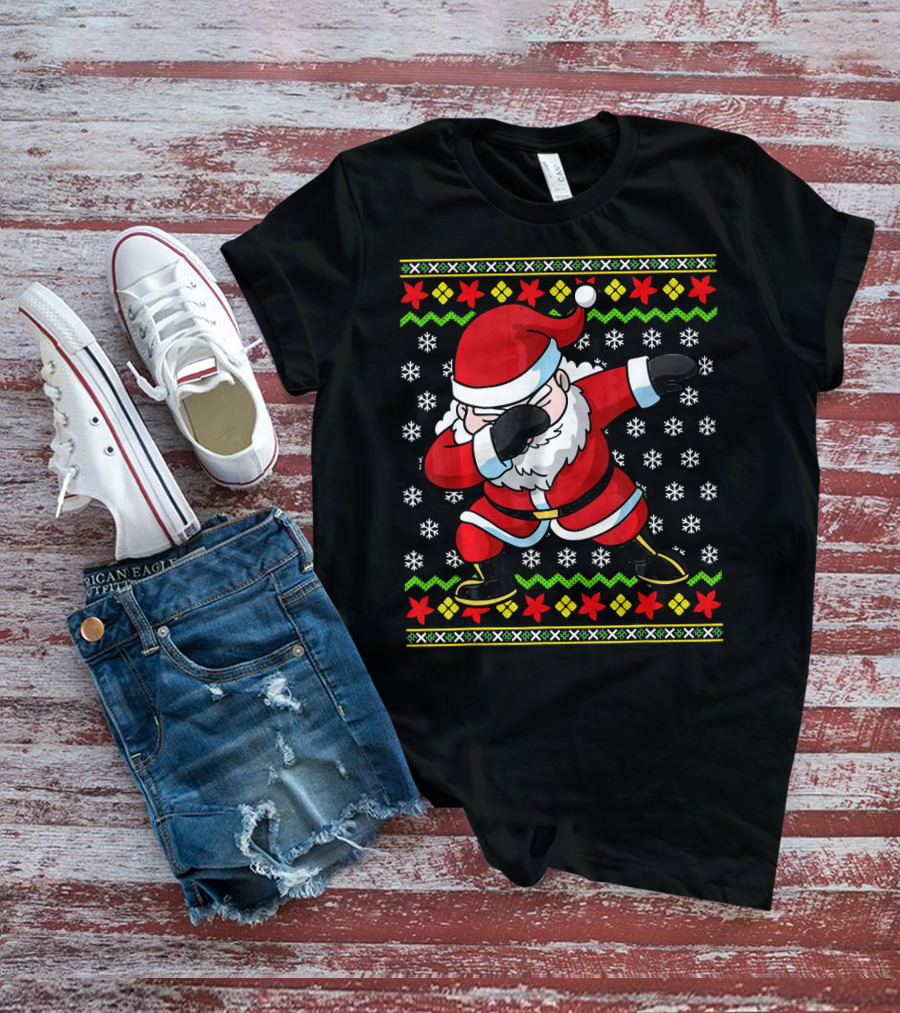 Dabbing Santa Claus Ugly Christmas Dab Snowflakes Festive T-Shirt