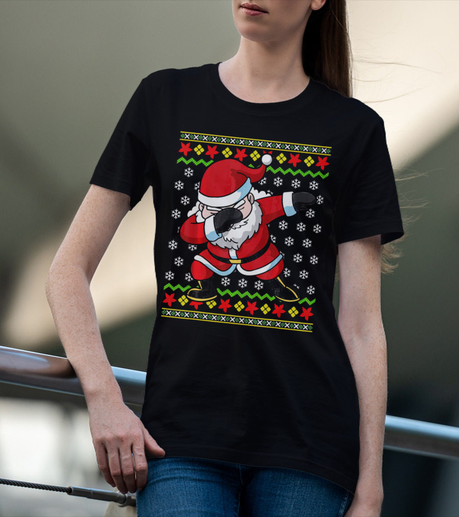 Dabbing Santa Claus Ugly Christmas Dab Snowflakes Festive T-Shirt