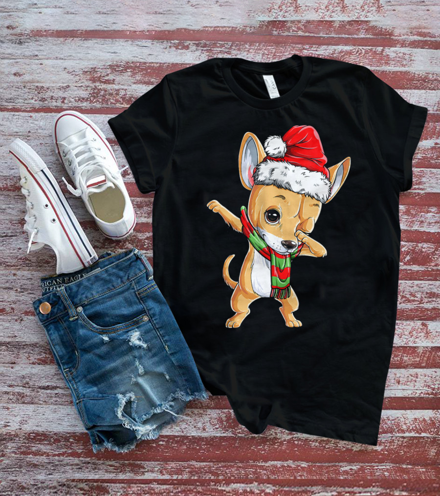 Chihuahua Santa Dabbing Christmas Scarf T-Shirt