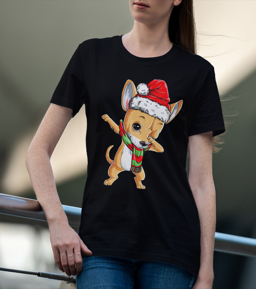 Chihuahua Santa Dabbing Christmas Scarf T-Shirt