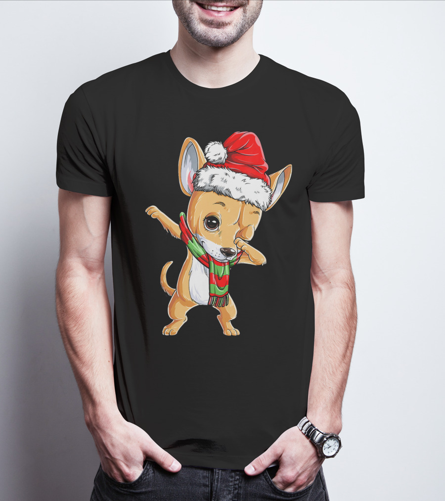 Chihuahua Santa Dabbing Christmas Scarf T-Shirt