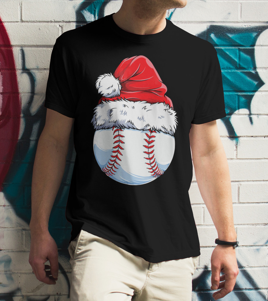Baseball Santa Christmas Hat T-Shirt