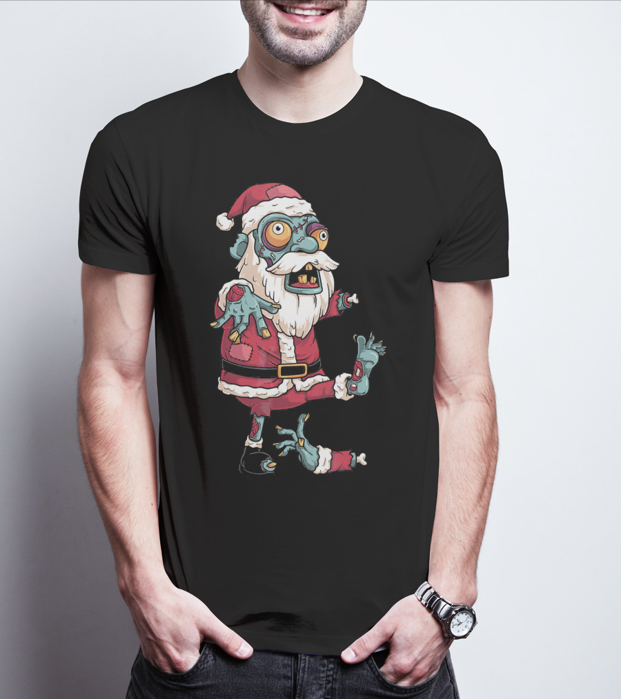 Zombie Christmas Santa Claus Funny Carto Character In Santa Suit T-Shirt