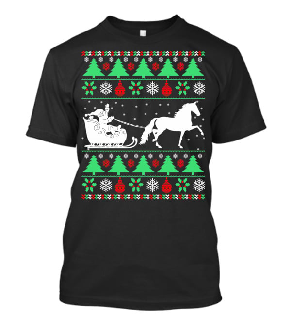 Santa Sleigh Morgan Horse Ugly Christmas T-Shirt