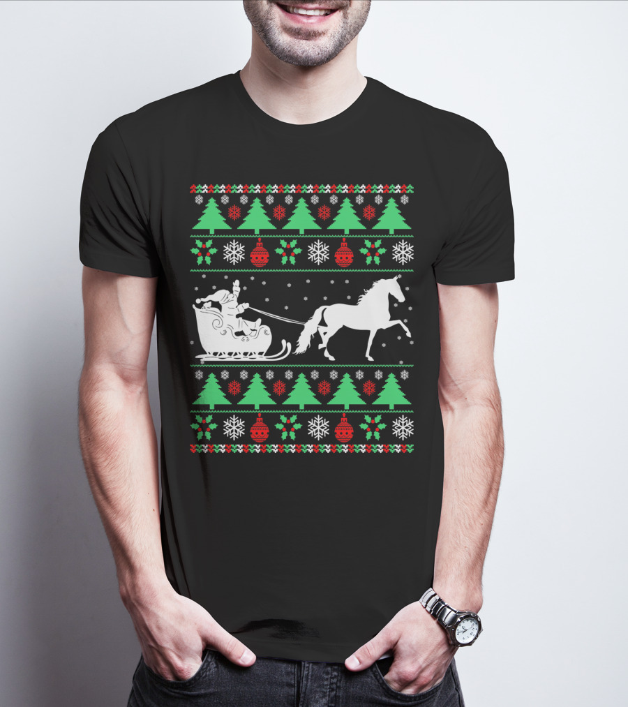 Santa Sleigh Morgan Horse Ugly Christmas T-Shirt