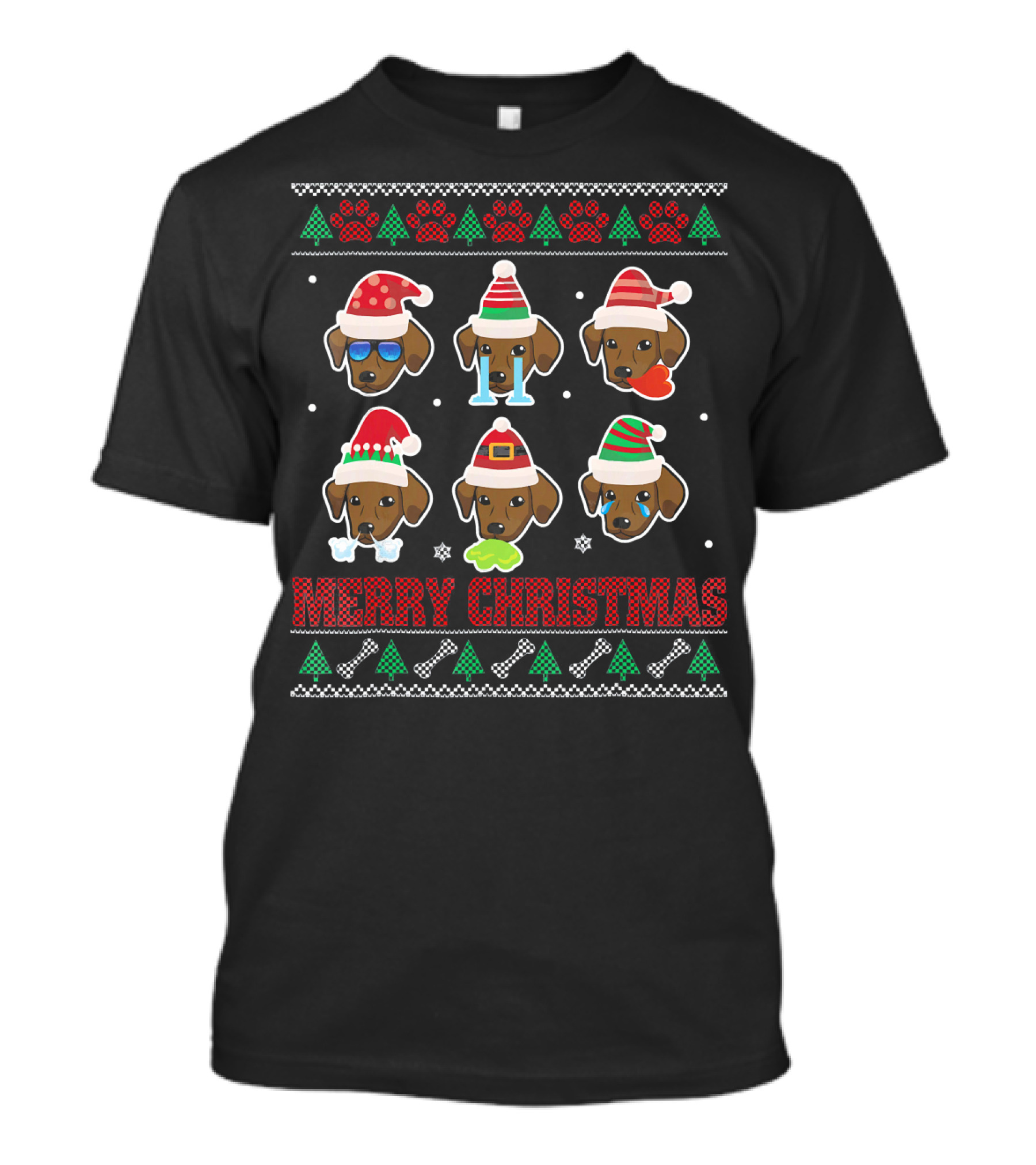 Merry Christmas Chocolate Lab Ugly Santa Paws Hat Festive T-Shirt