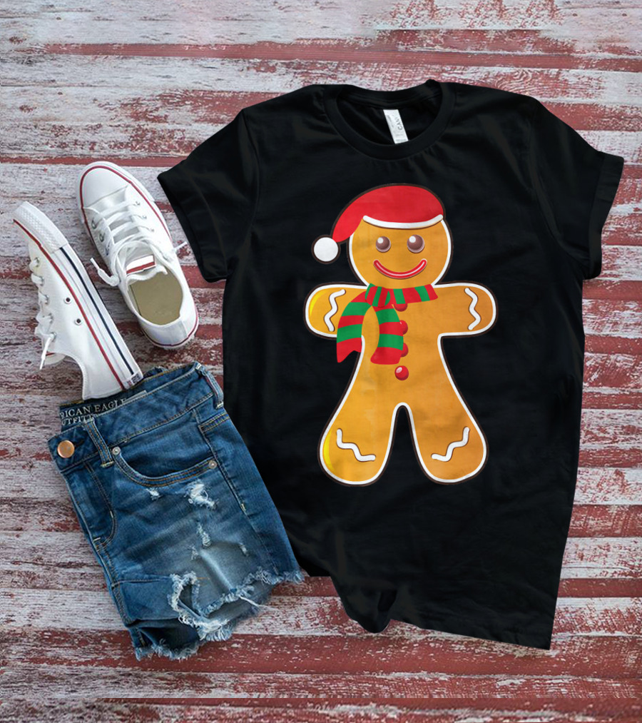 Santa Gingerbread Cookie With Christmas Hat And Scarf T-Shirt