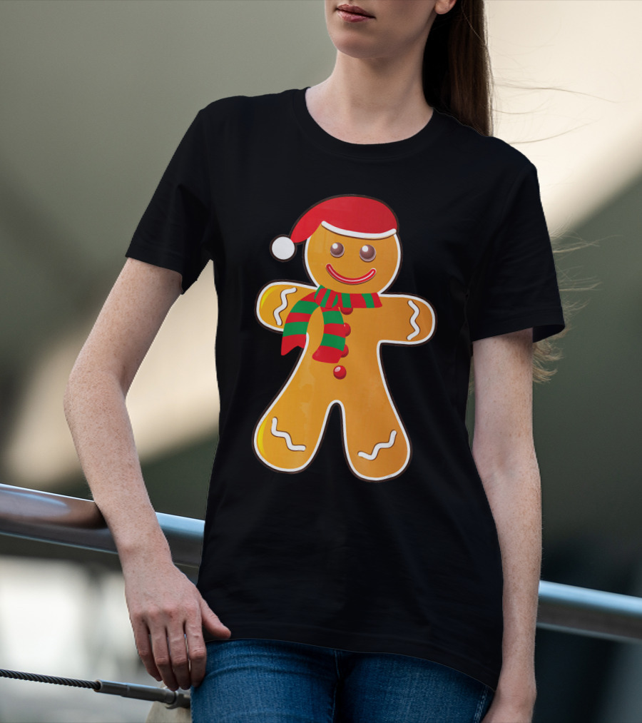 Santa Gingerbread Cookie With Christmas Hat And Scarf T-Shirt