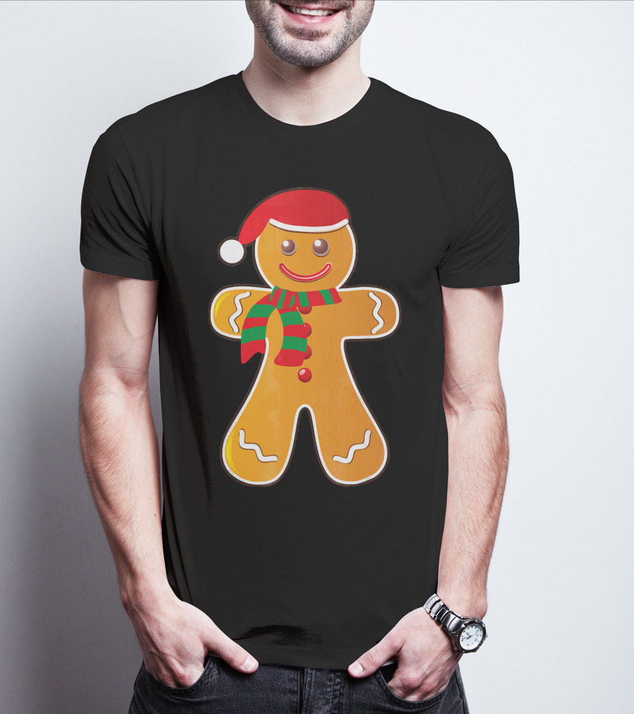 Santa Gingerbread Cookie With Christmas Hat And Scarf T-Shirt