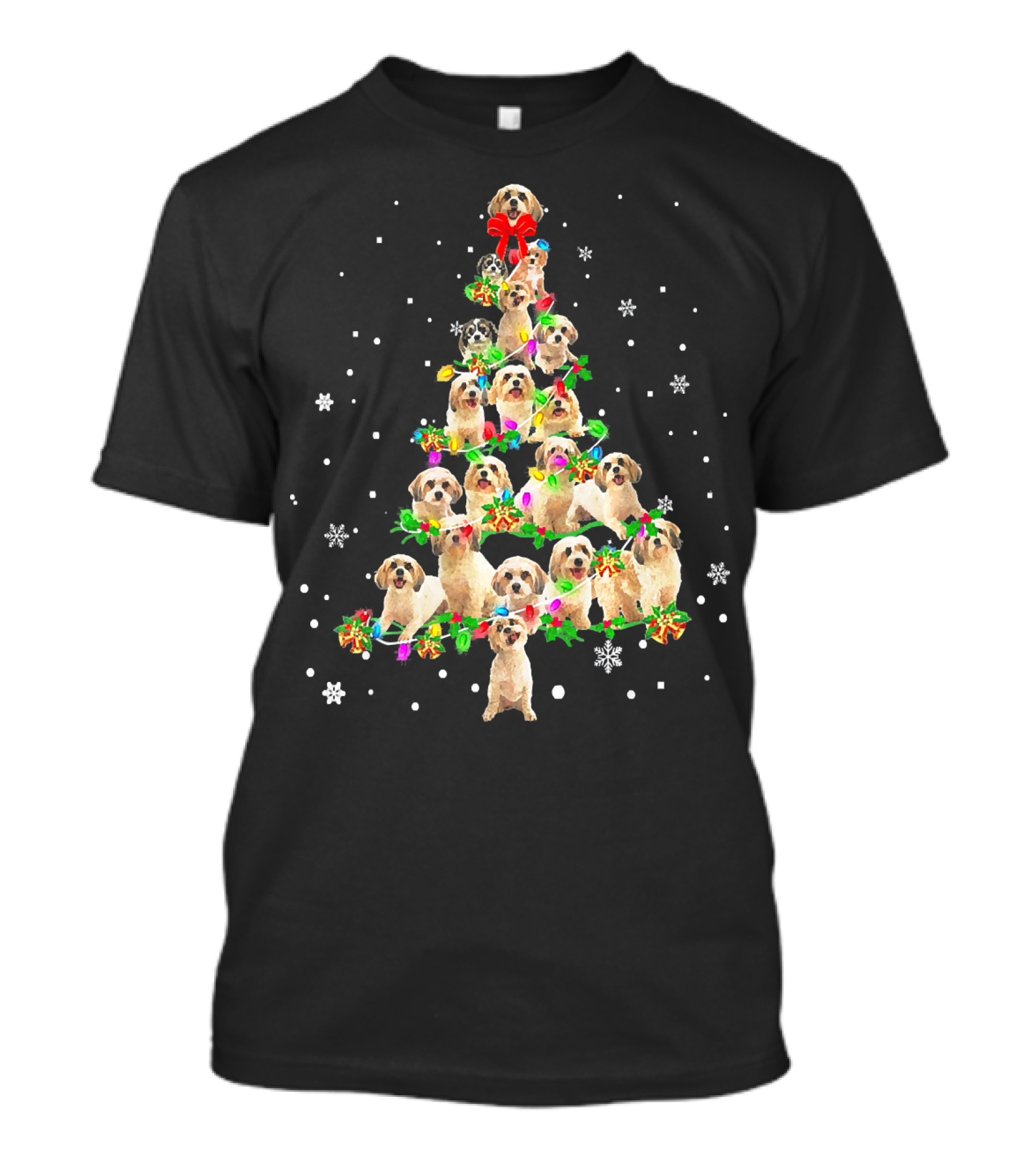 Cute Cavachon Dog Christmas Tree With Snowflakes And Bow T-Shirt