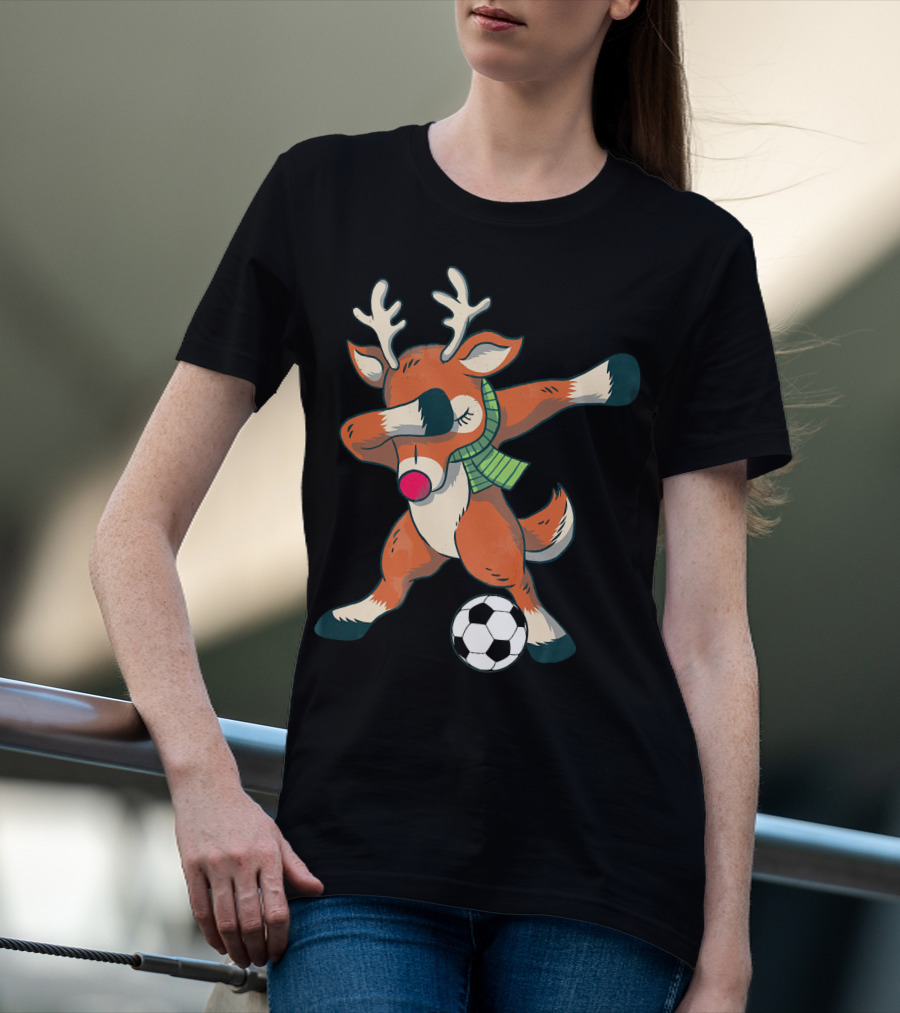 Dabbing Reindeer Soccer Christmas Fun T-Shirt