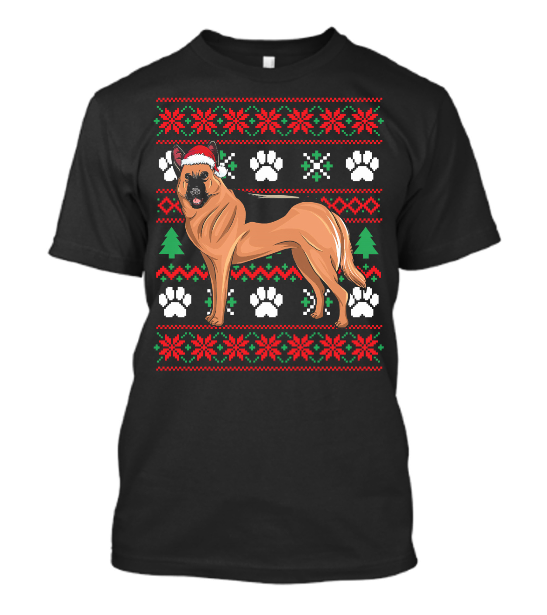 Australian Cattle Dog Christmas Santa Hat Festive Paws And Snowflakes T-Shirt