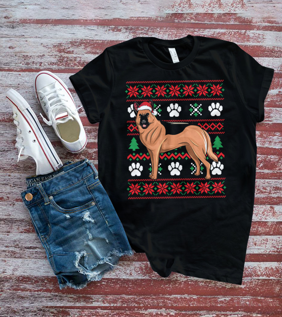 Australian Cattle Dog Christmas Santa Hat Festive Paws And Snowflakes T-Shirt