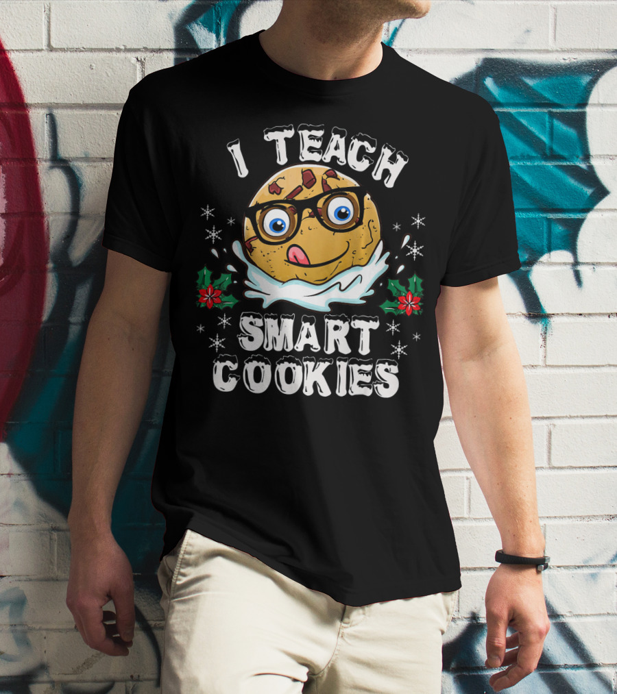 I Teach Smart Cookies Nerdy Christmas Cookie With Glasses And Snowflakes T-Shirt