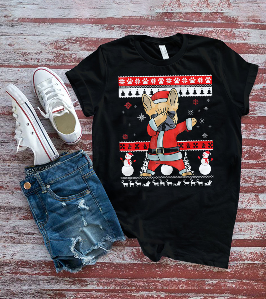 French Bulldog Christmas Frenchie Santa Dabbing Ugly T-Shirt