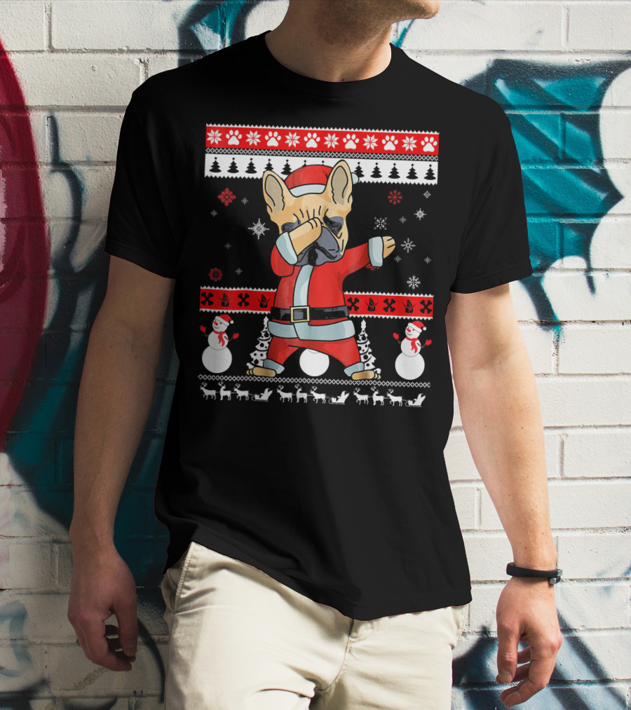 French Bulldog Christmas Frenchie Santa Dabbing Ugly T-Shirt