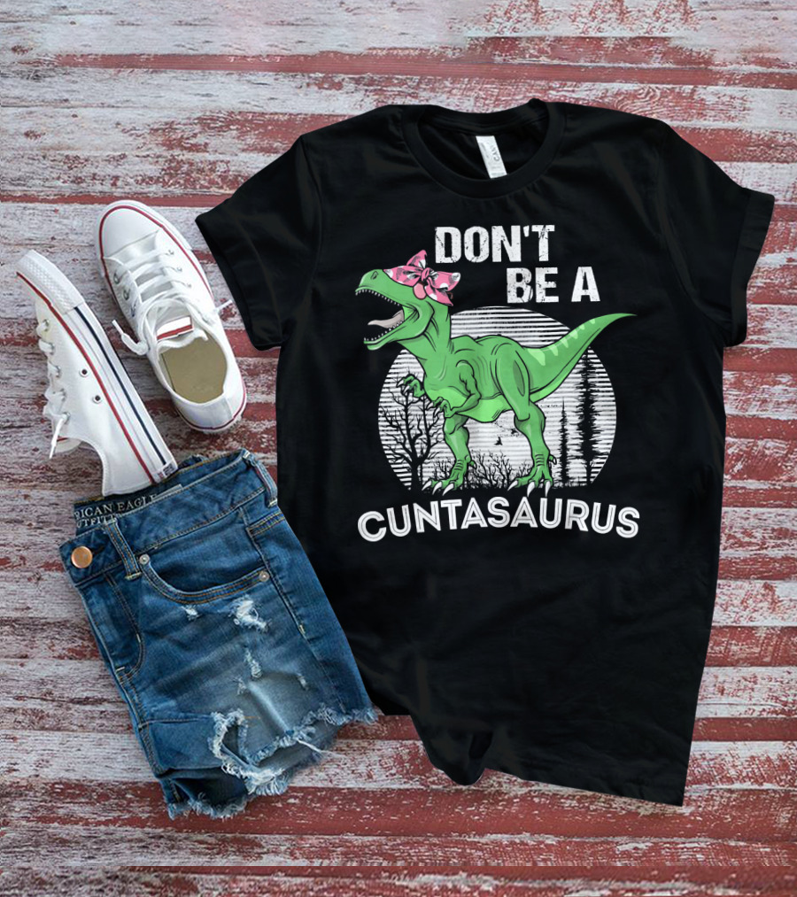 DON'T BE A CUNTASAURUS Dinosaur With Pink Bow In Moonlit Forest T-Shirt