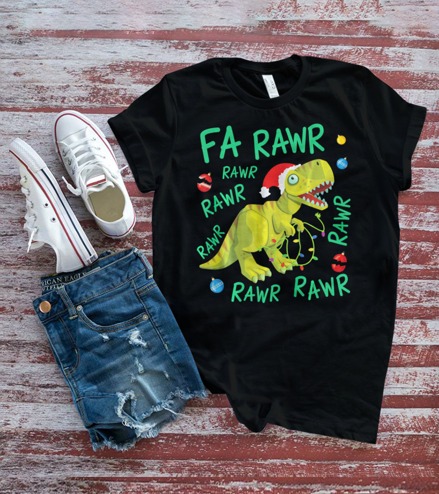 FA RAWR RAWR RAWR Tyrannosaurus Rex Santa Hat Christmas Ornaments T-Shirt