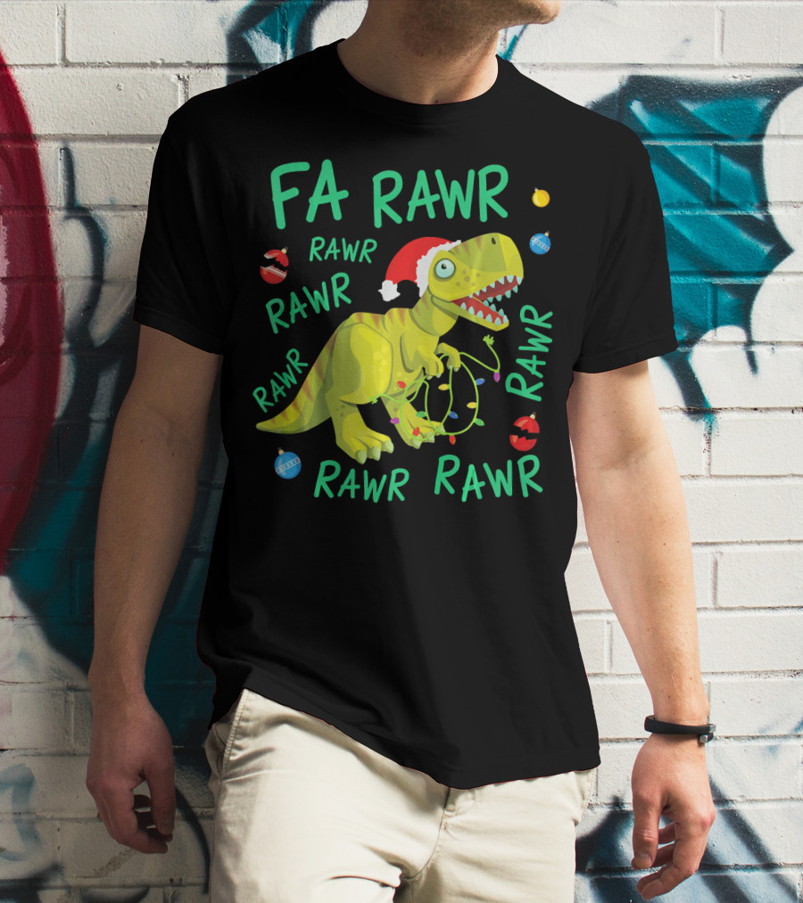 FA RAWR RAWR RAWR Tyrannosaurus Rex Santa Hat Christmas Ornaments T-Shirt