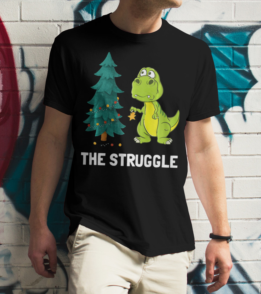 The Struggle T Rex Christmas Tree Ornament Dilemma T-Shirt