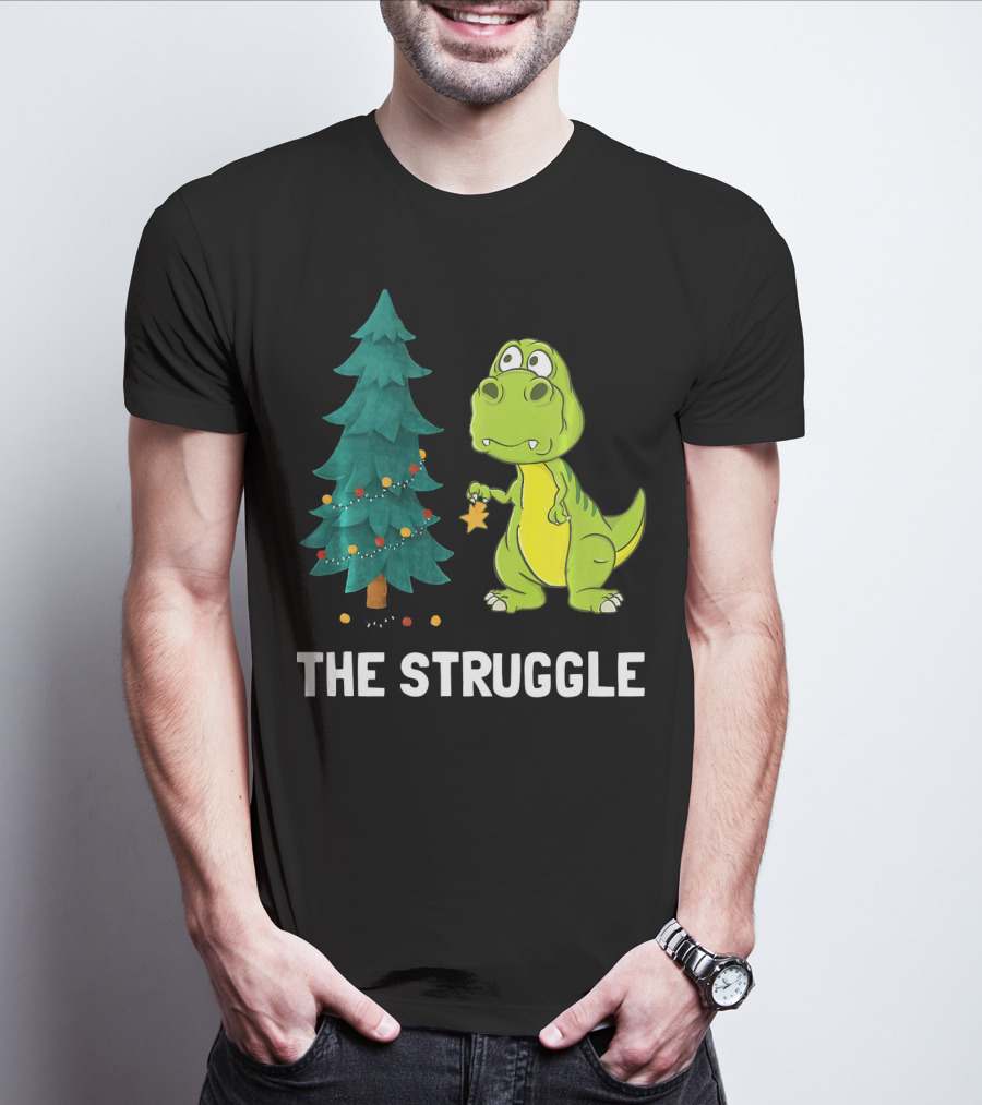 The Struggle T Rex Christmas Tree Ornament Dilemma T-Shirt