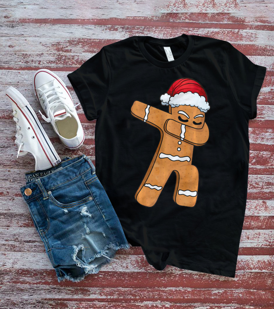 Dabbing Gingerbread Man With Santa Hat Holiday Fun T-Shirt