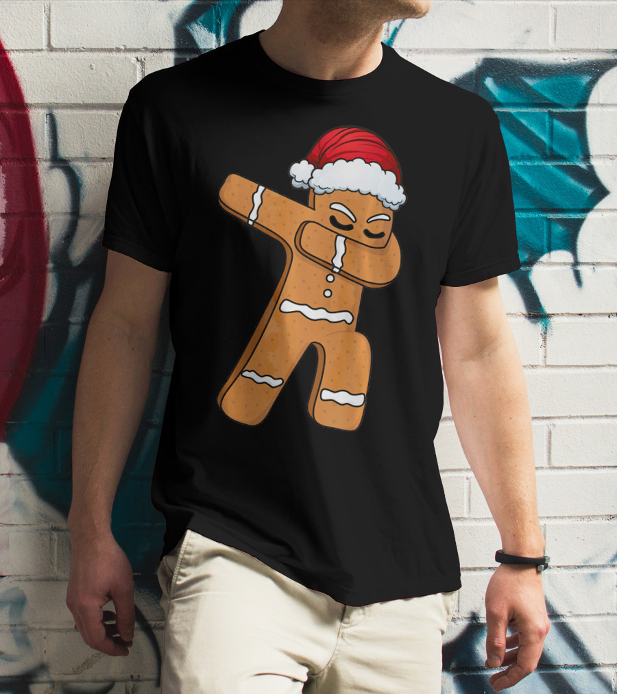Dabbing Gingerbread Man With Santa Hat Holiday Fun T-Shirt